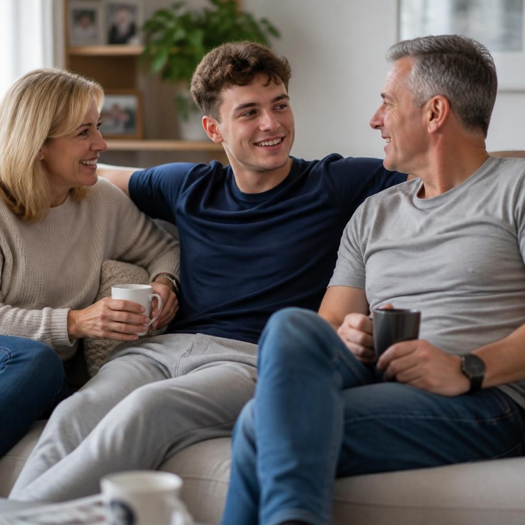 Foster family members spending time together at home