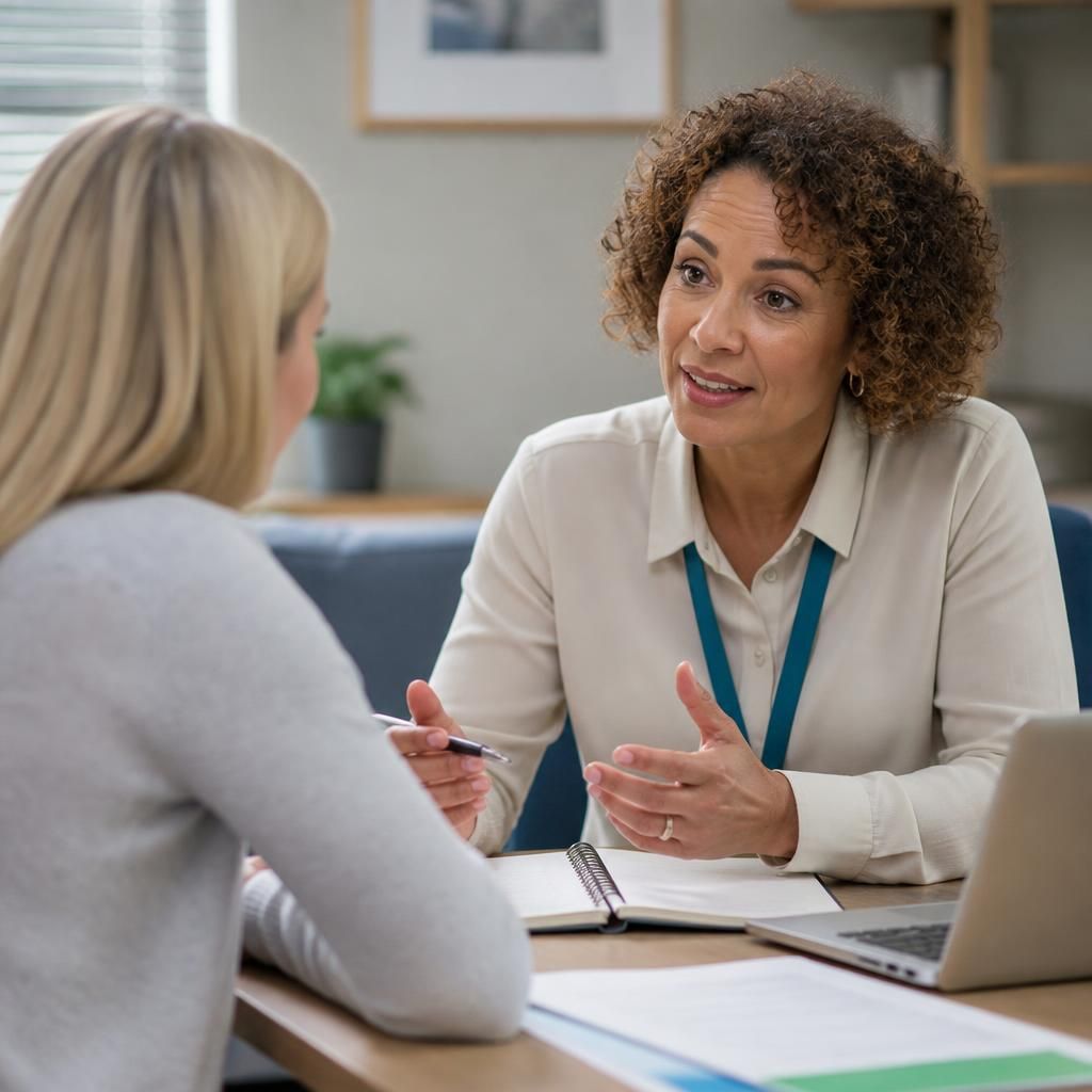 Foster carer speaking with a support worker during a guidance meeting
