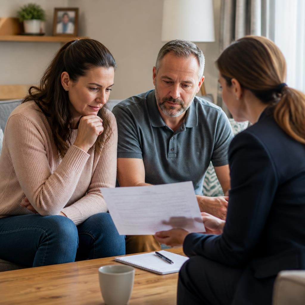 Foster carer reviewing a written allowance agreement with a social worker