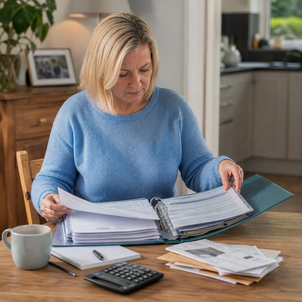 Foster carer organising pension statements and tax records