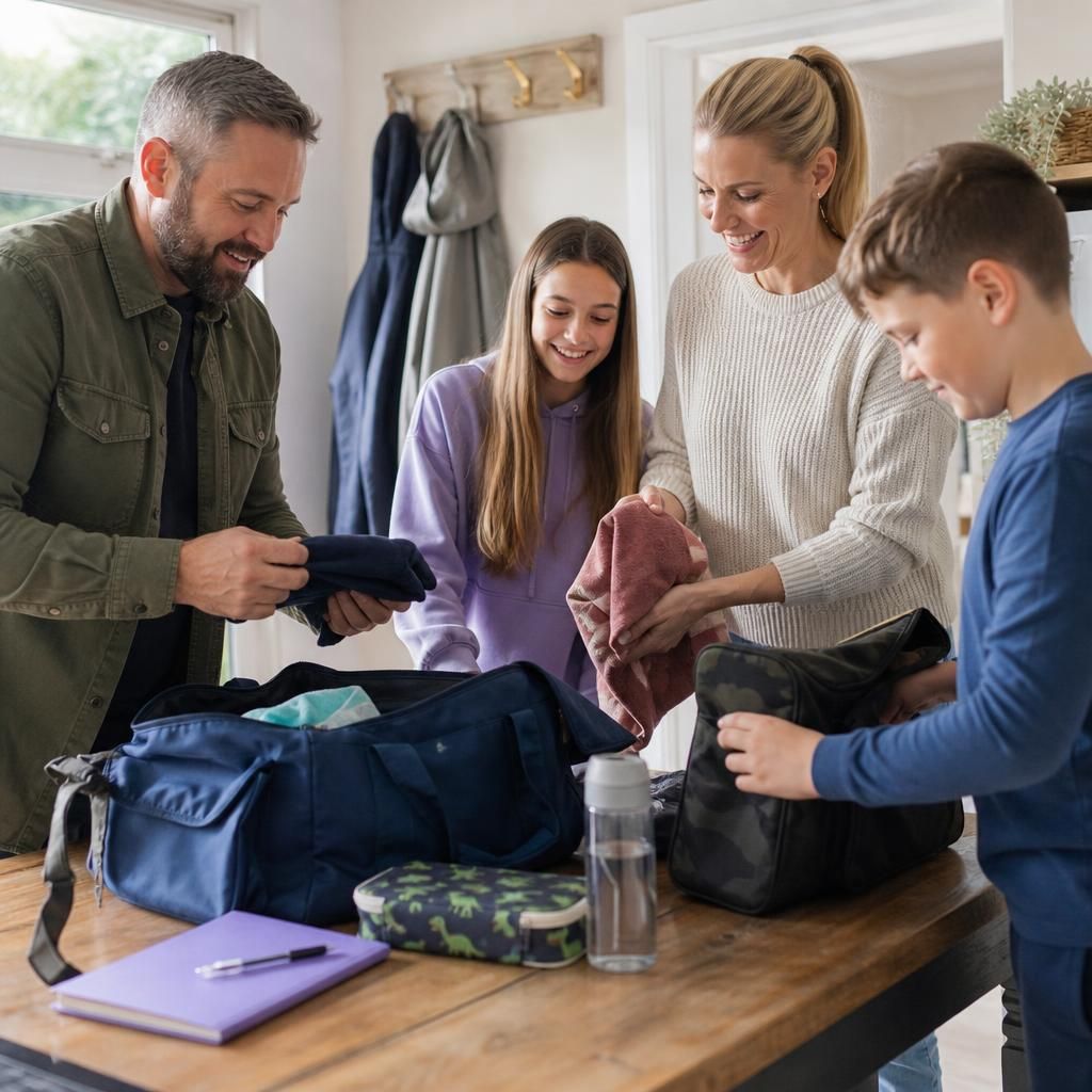 Family members preparing together for a child’s regular short break visit