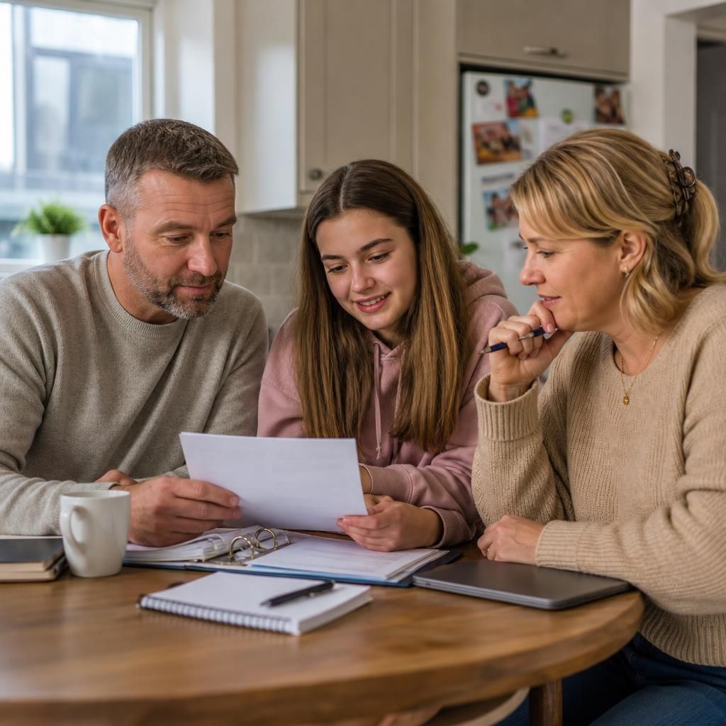 Foster family discussing household planning together