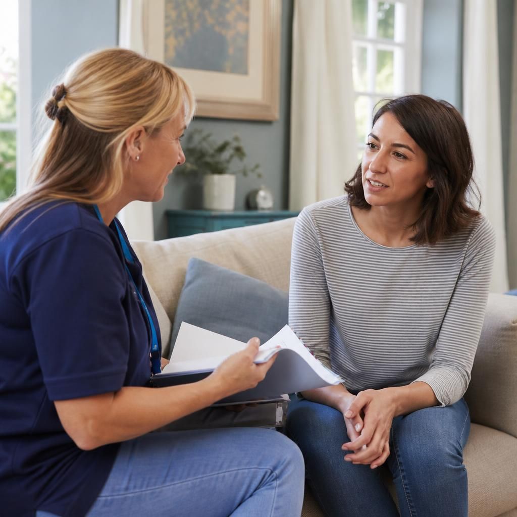Foster carer discussing placement information with a social worker