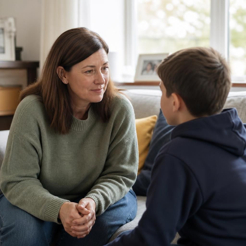 Foster carer listening attentively to a child during a conversation