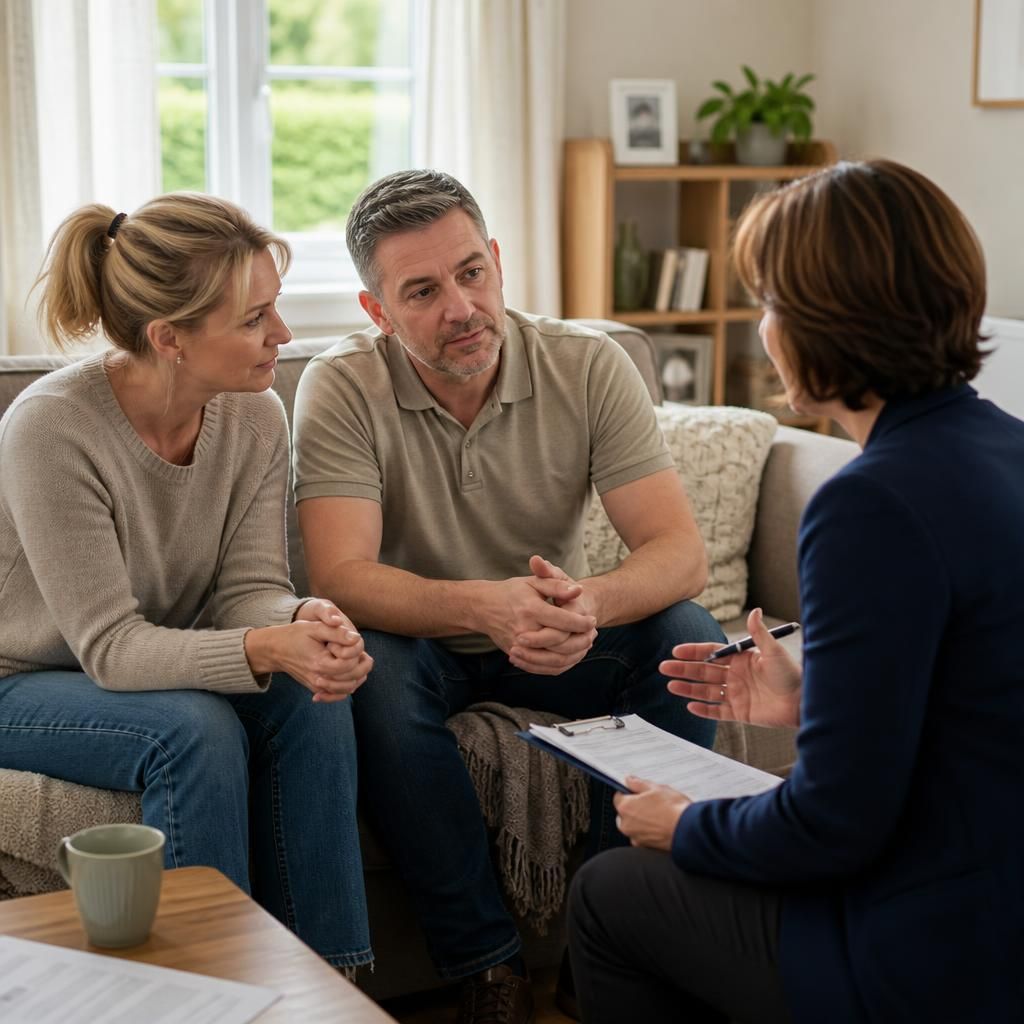 Foster carer speaking with a social worker during a home assessment