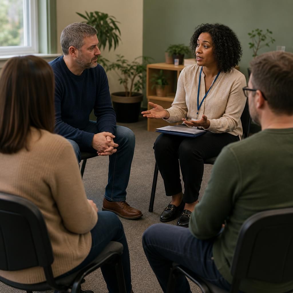 Foster carers taking part in a group training session with a facilitator