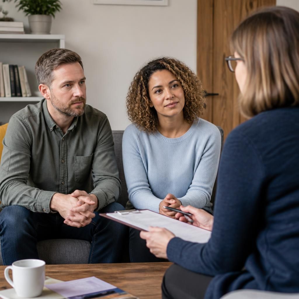 Prospective foster carers discussing an application with a social worker