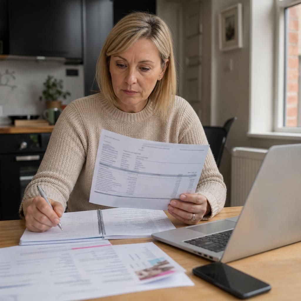 Foster carer reviewing a payment schedule and bank statement
