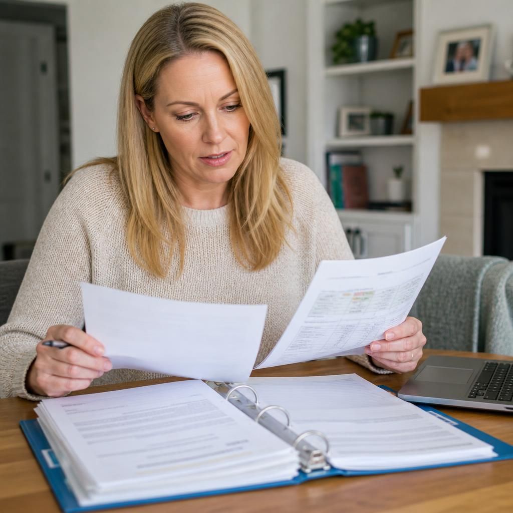 Foster carer reviewing a placement agreement and payment documents