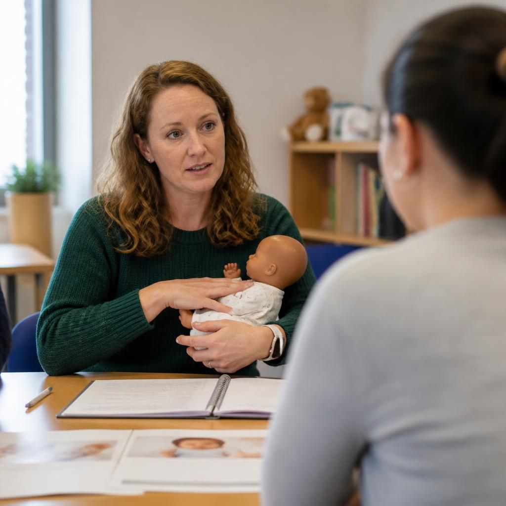 Foster carer learning about infant development during a training session