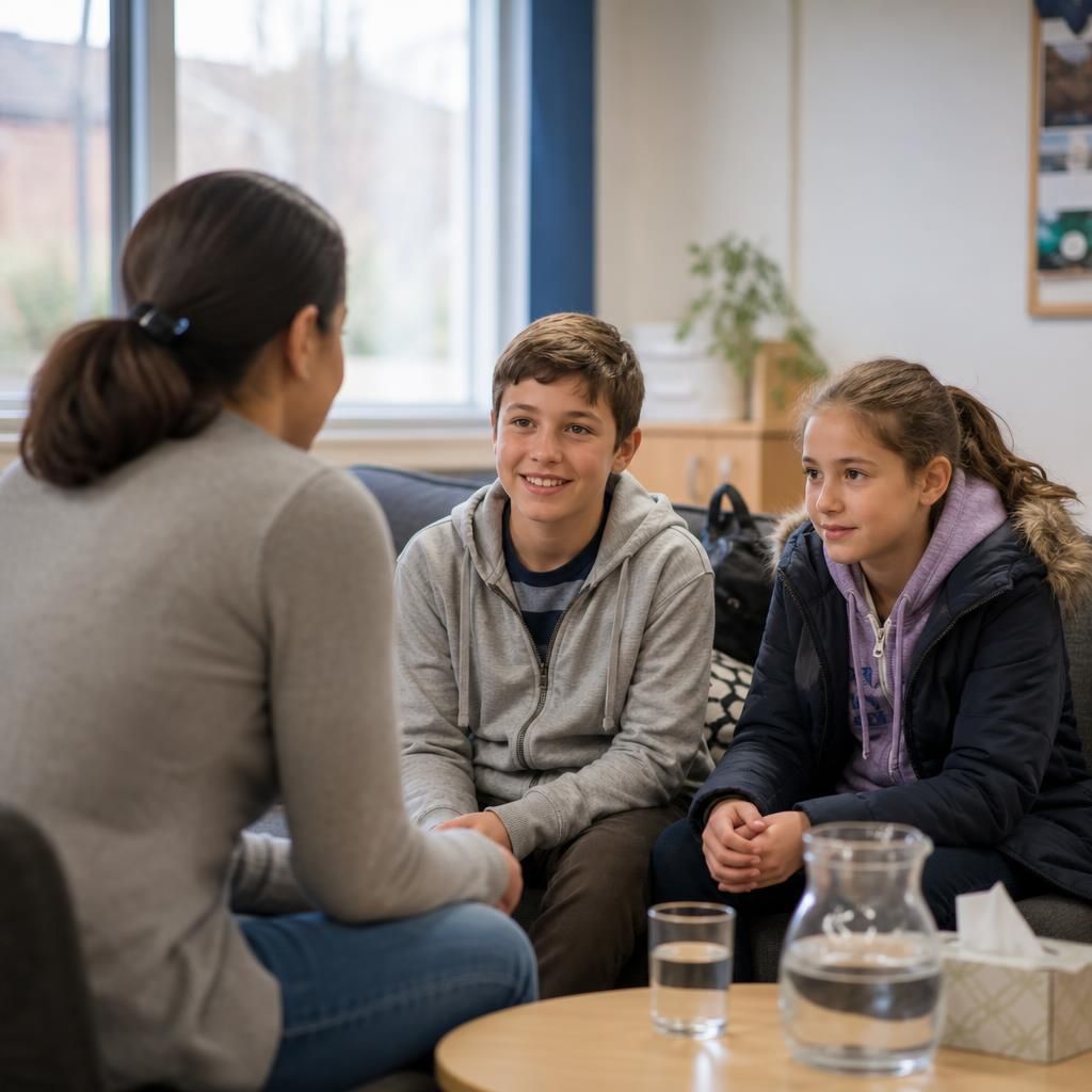 Foster siblings meeting a parent during a supervised family contact visit