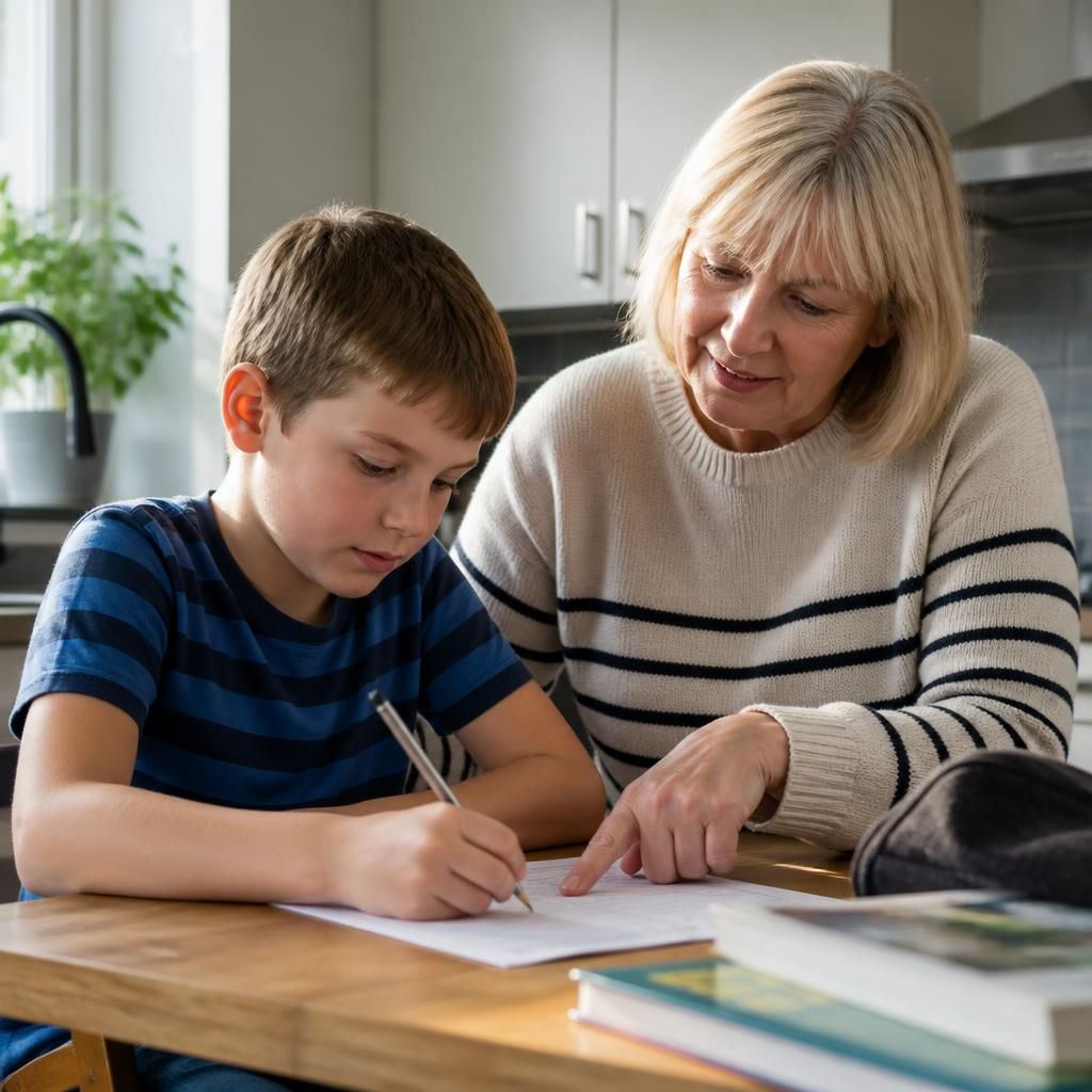 Kinship carer helping a child with a practical daily activity