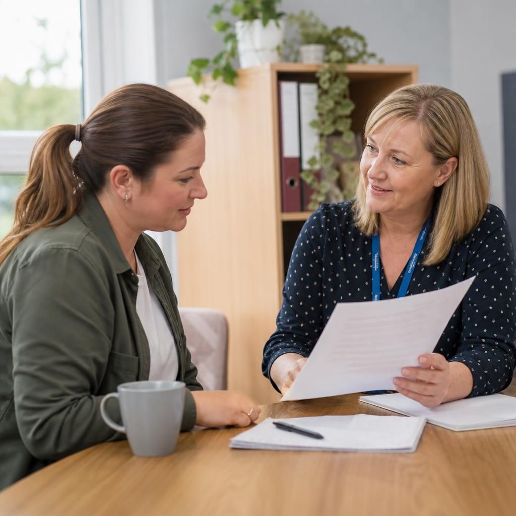 Fostering applicant discussing assessment documents with a social worker
