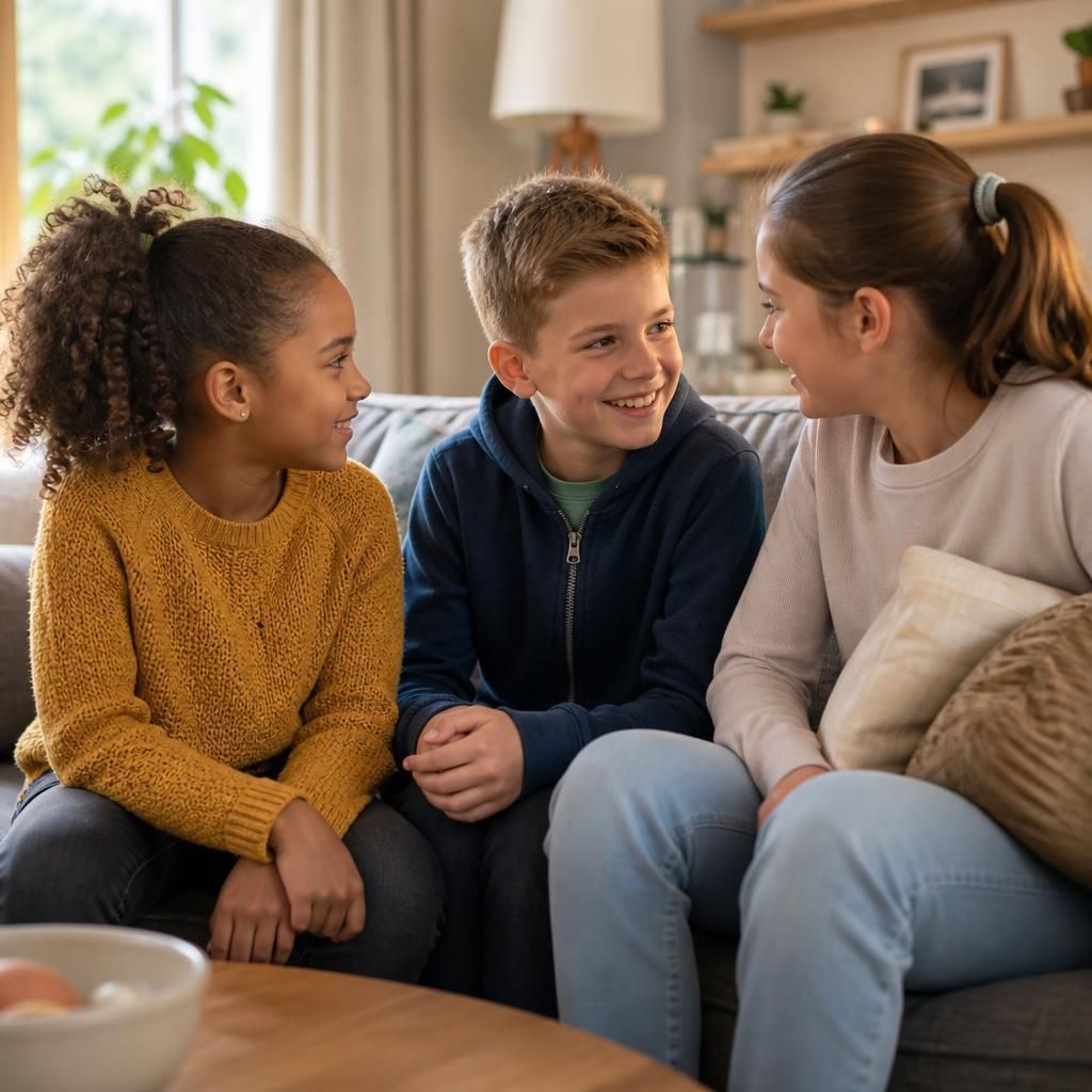 Children spending time together at home with a foster child