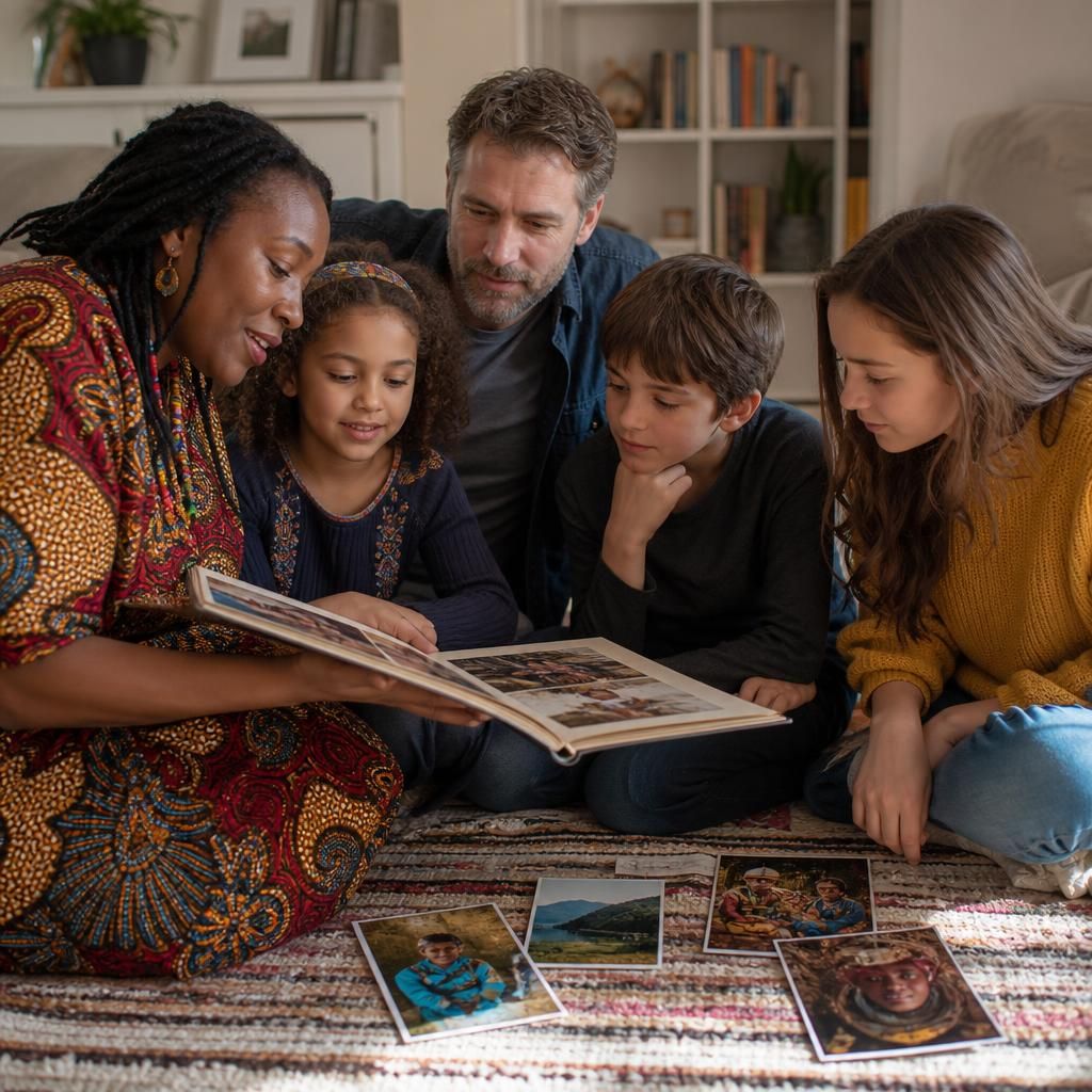 Family members learning about different cultures and life experiences