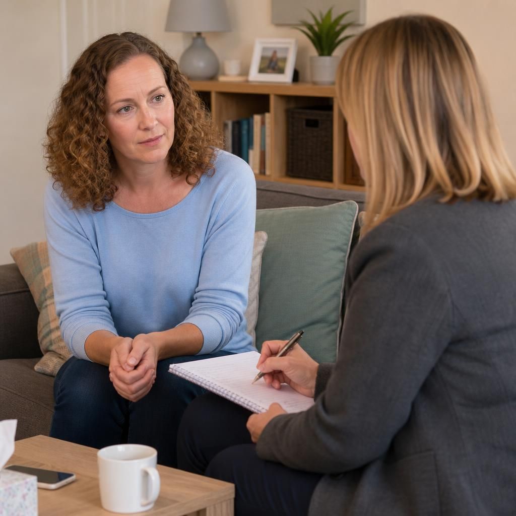 Foster carer speaking with a social worker during a care planning meeting