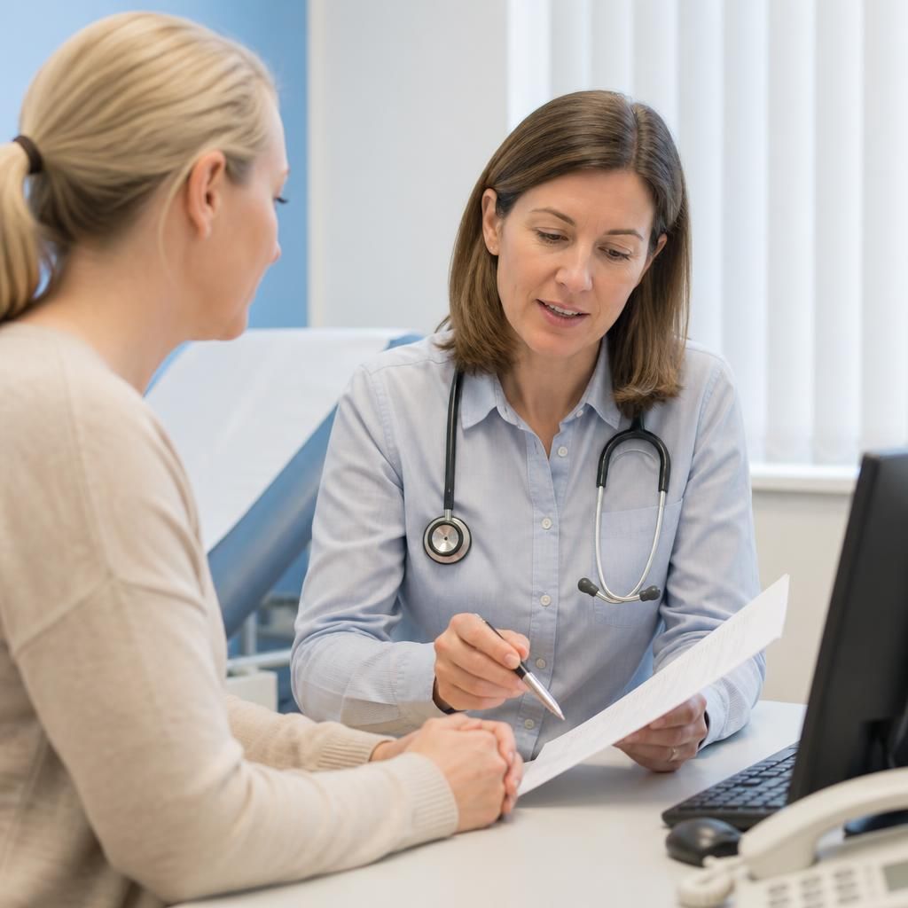 Foster carer discussing health records with a medical professional