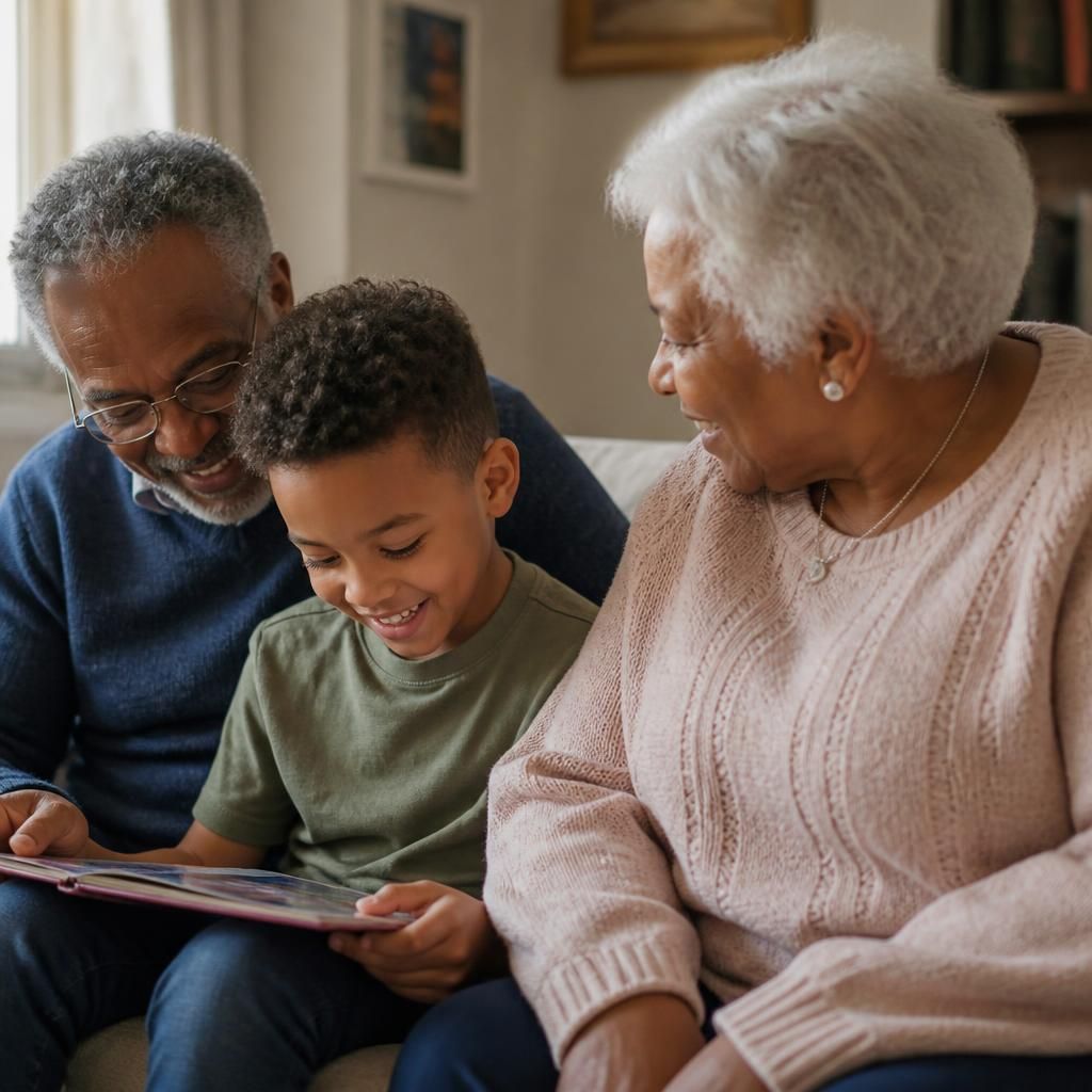 Grandparents spending time with a foster child at a family gathering