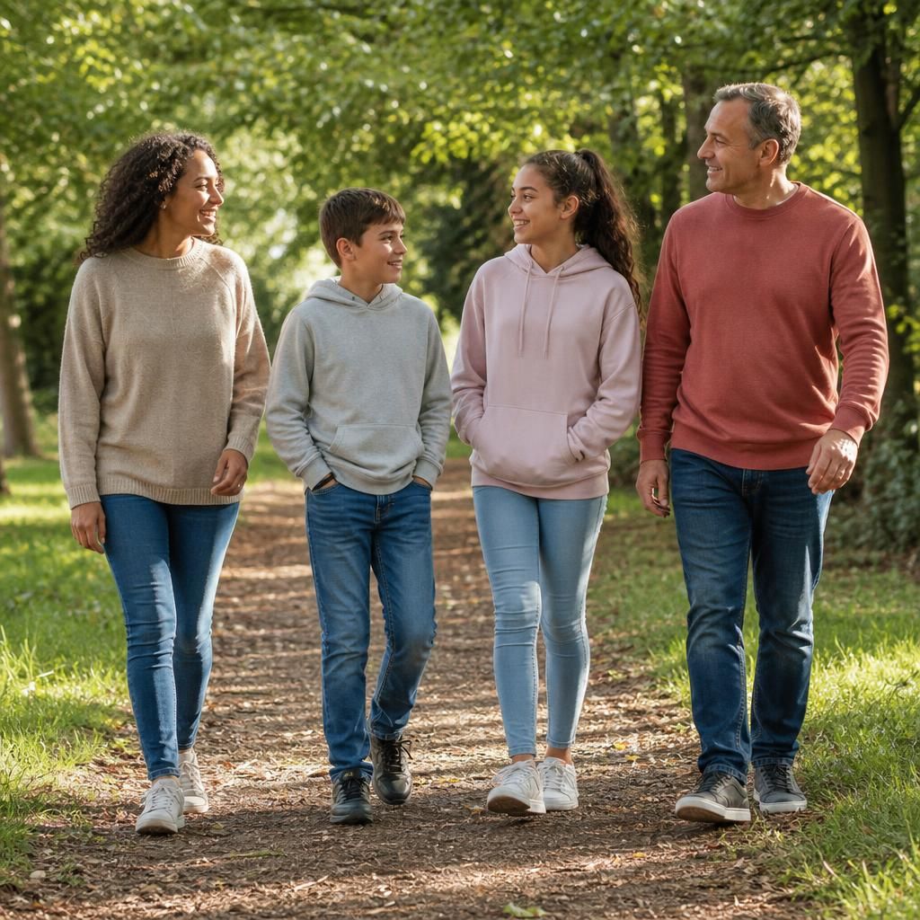 Foster family walking together outdoors