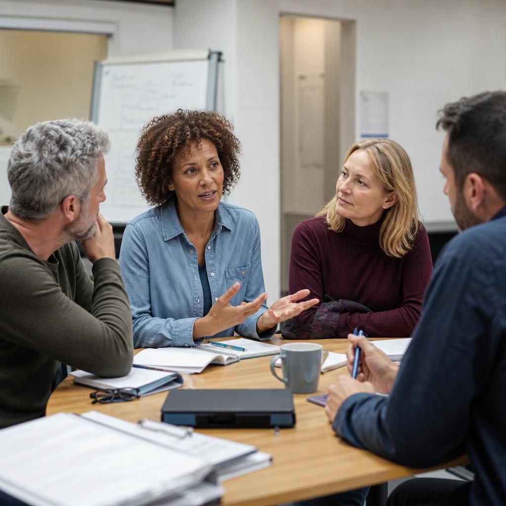 Foster carers taking part in a training discussion around a table