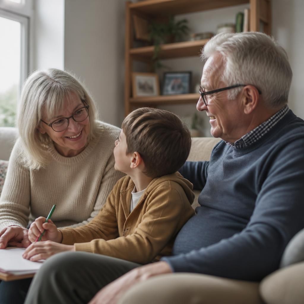 Older couple spending time with a child at home