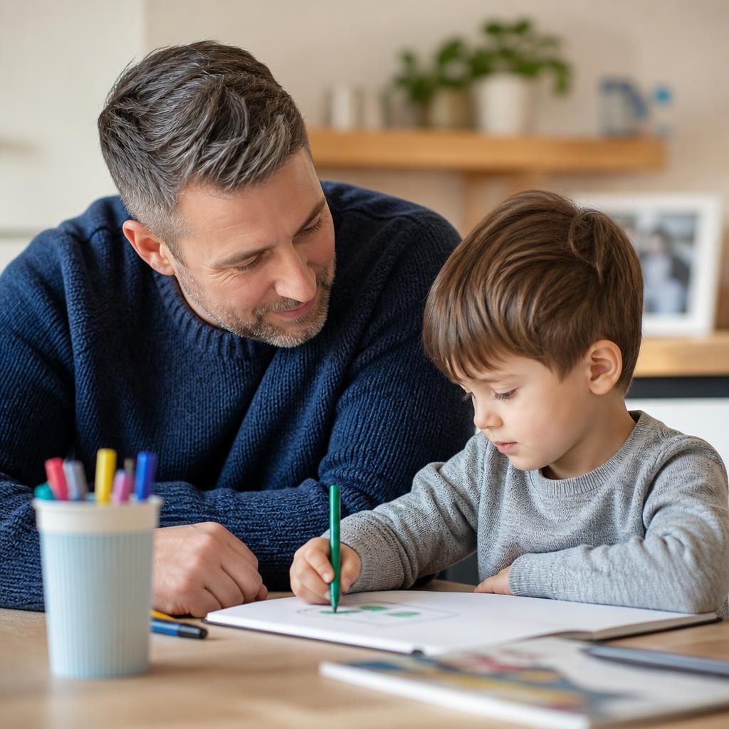 Foster carer and child sharing a quiet activity at home