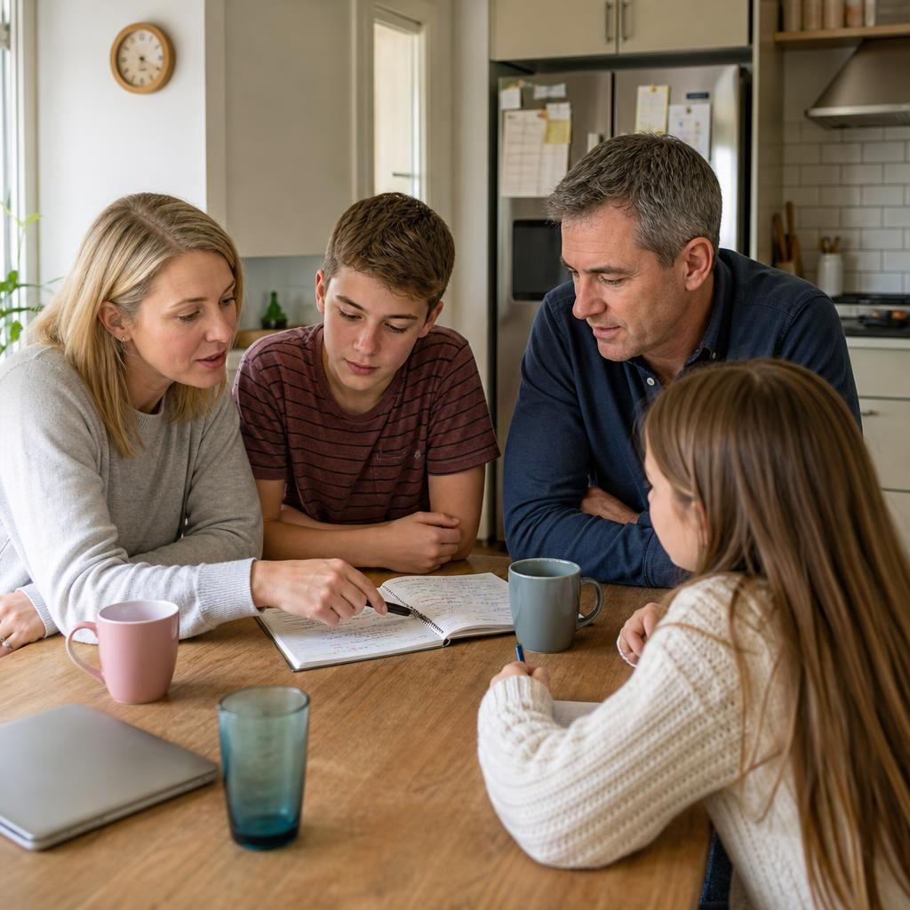 Family members planning respite foster care routines together