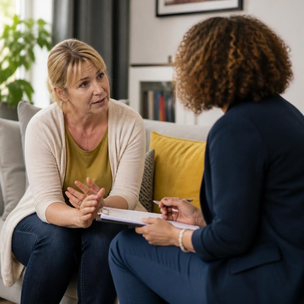 Foster carer discussing a child’s needs with a support worker at home