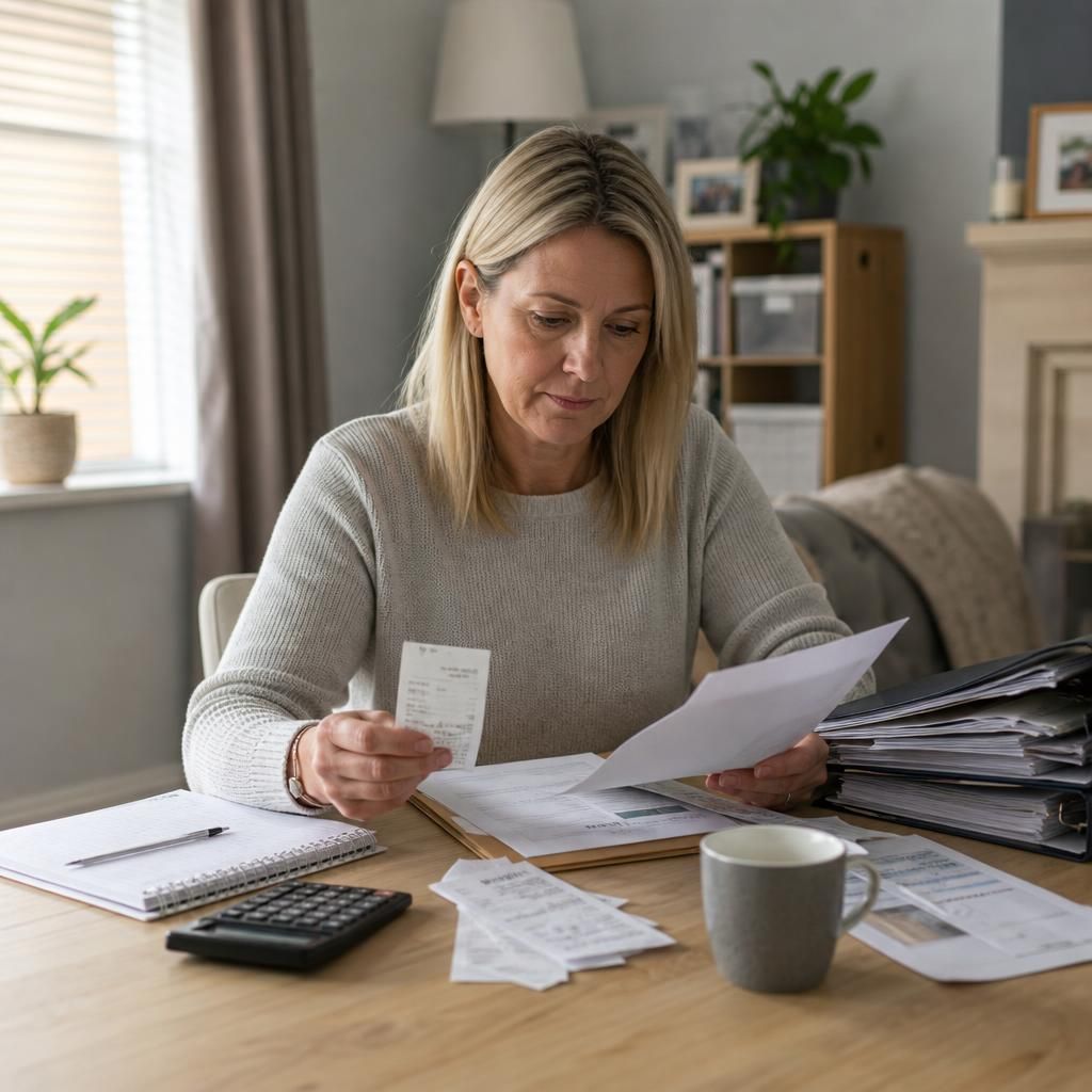 Foster carer organising financial paperwork and placement records