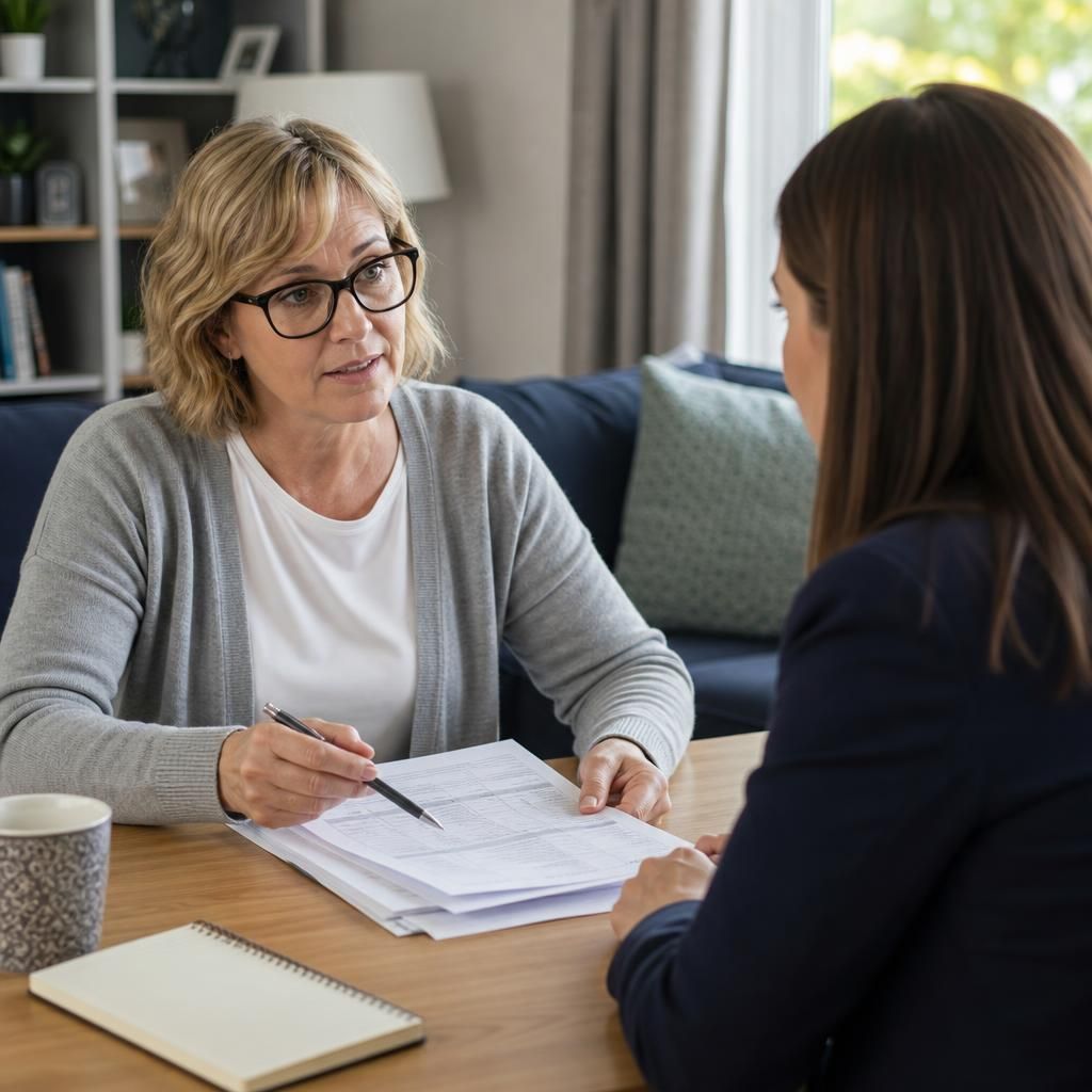 Foster carer discussing placement payment arrangements with a fostering adviser