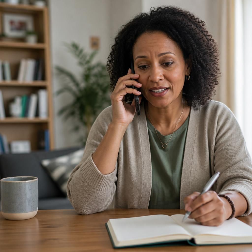 Foster carer speaking with a support adviser by telephone