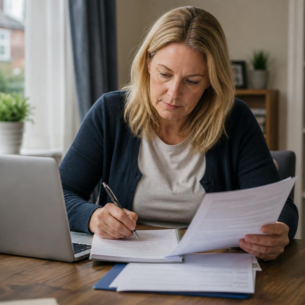 Person reviewing a fostering agency complaints procedure and writing notes