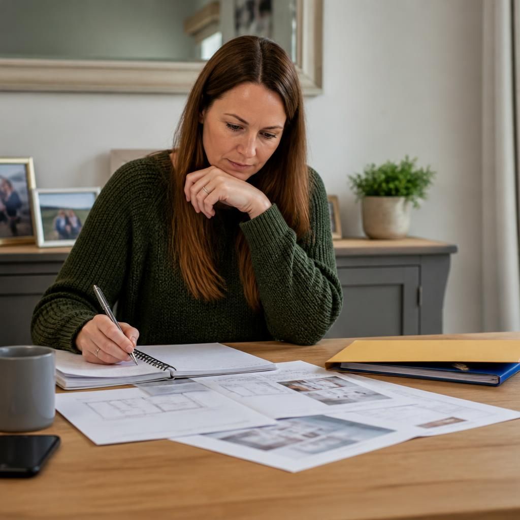 Foster carer reviewing household plans and preparation notes
