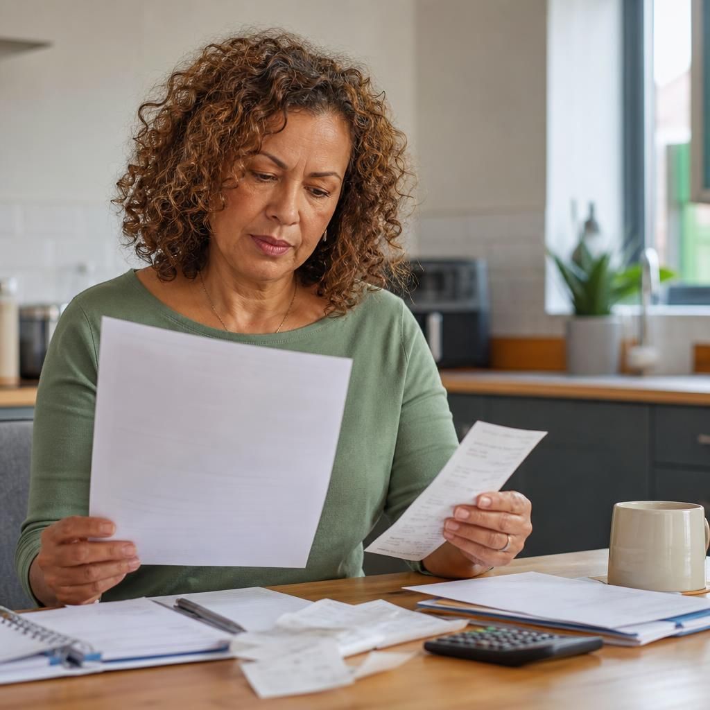 Foster carer reviewing a placement payment statement and expense receipts