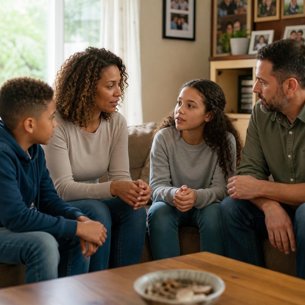 Family members listening to one another during a conversation