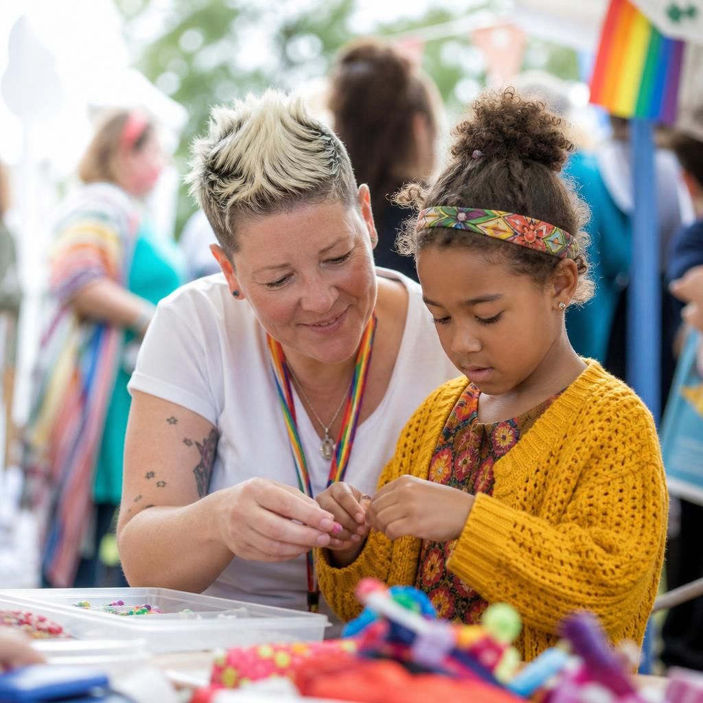 Single parent foster carer and child taking part in a community activity