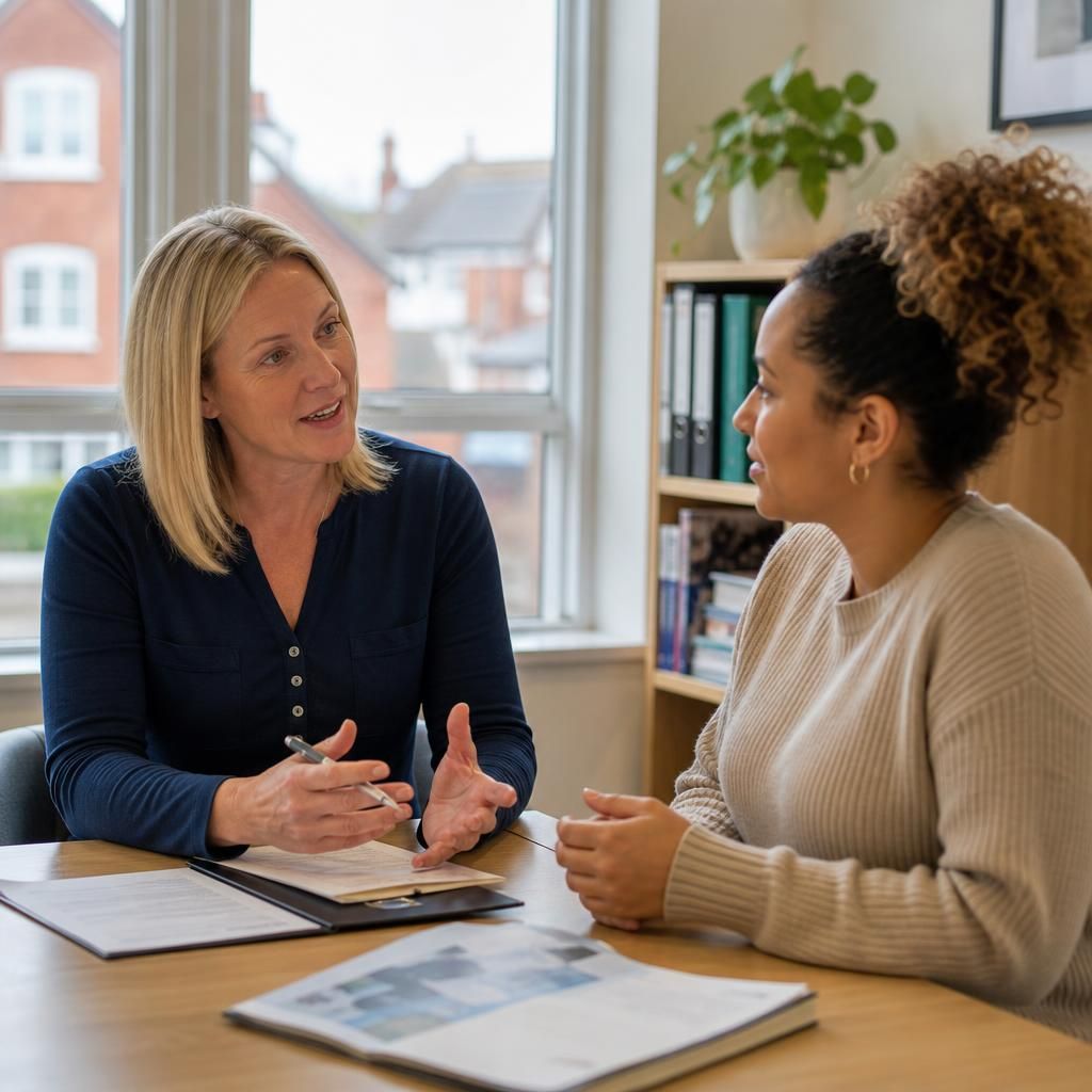 Foster carer discussing work and school arrangements with an agency adviser