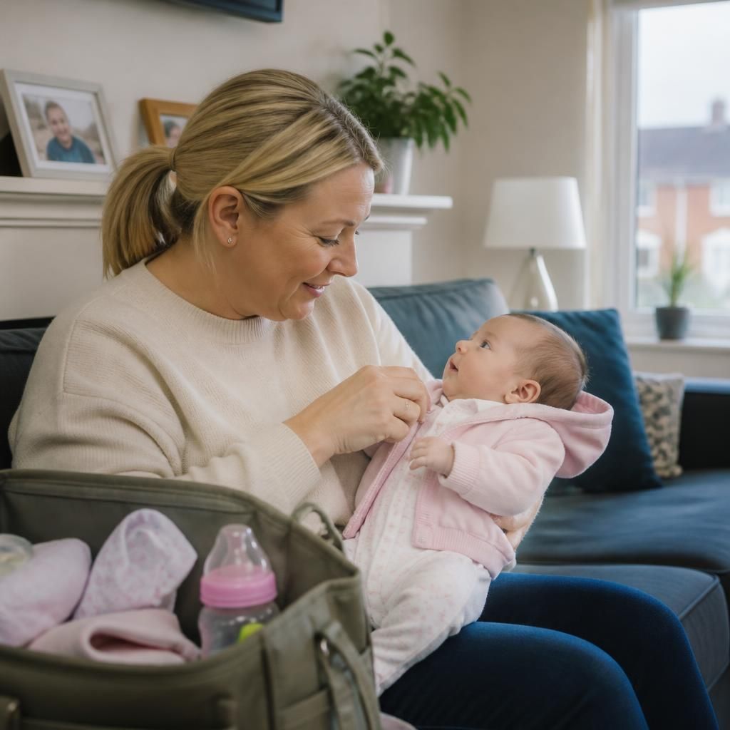 Foster carer preparing a newborn for a supervised family contact visit