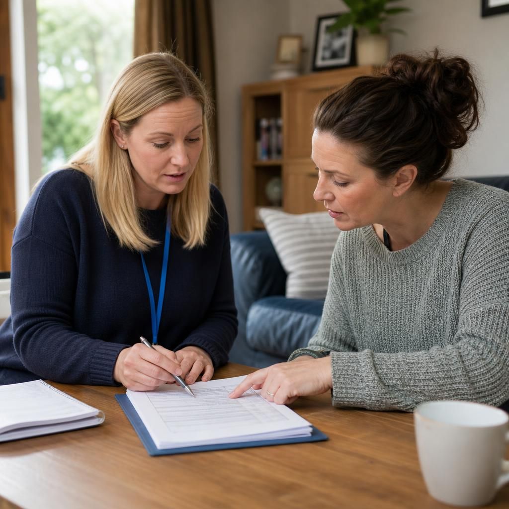 Foster carer and social worker reviewing a household safety plan
