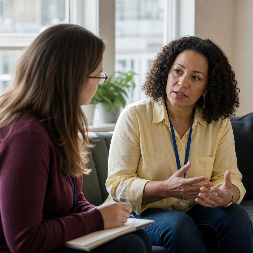 Foster carer discussing placement concerns with a supervising social worker