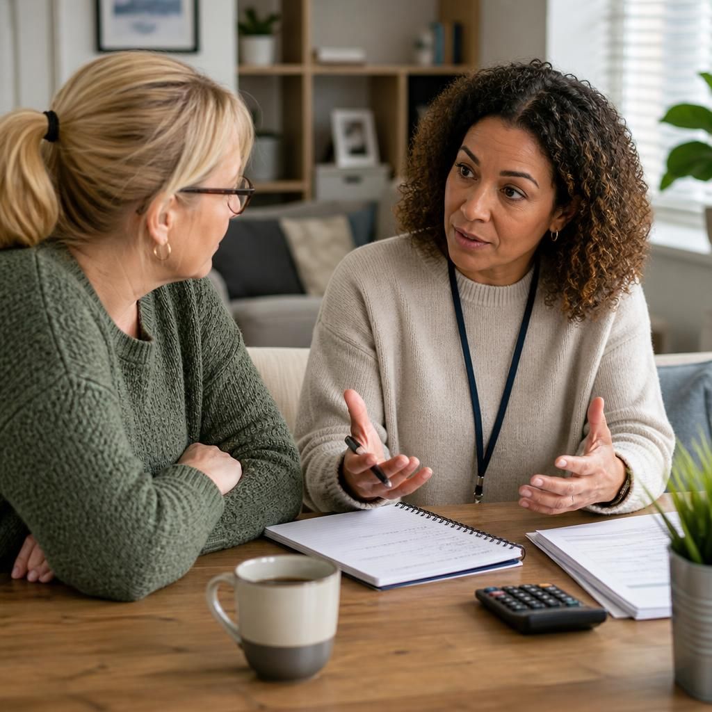 Foster carer discussing additional costs with a supervising team member
