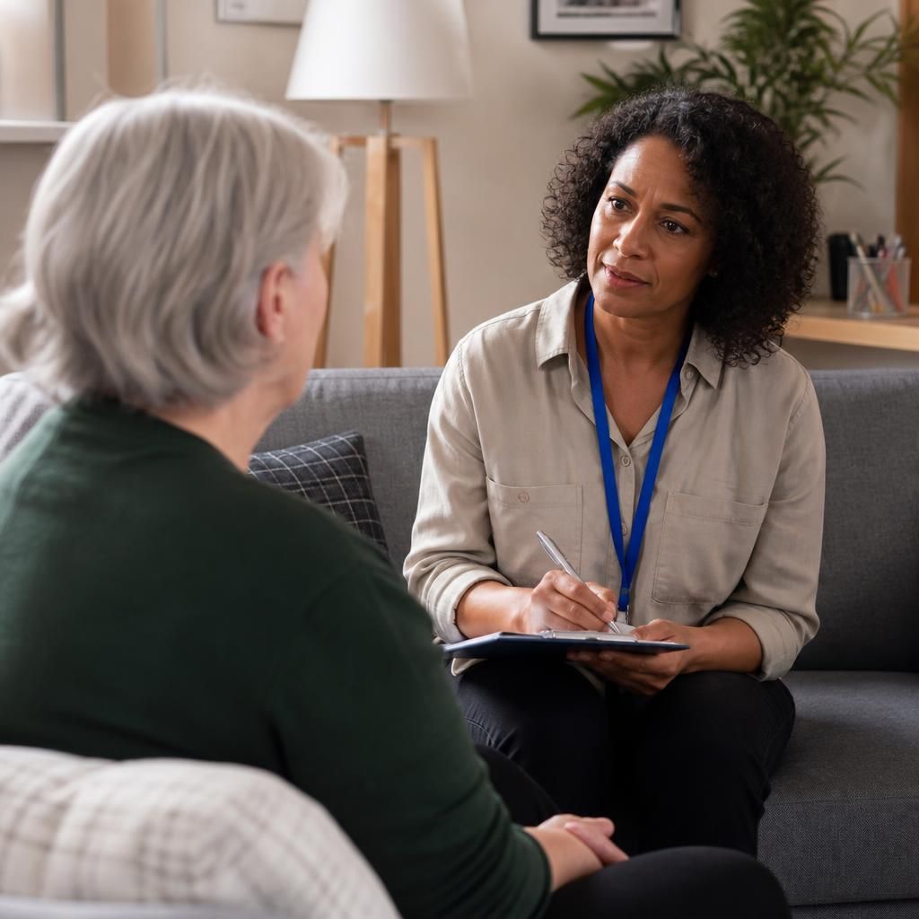 Social worker discussing a kinship care assessment with a prospective carer