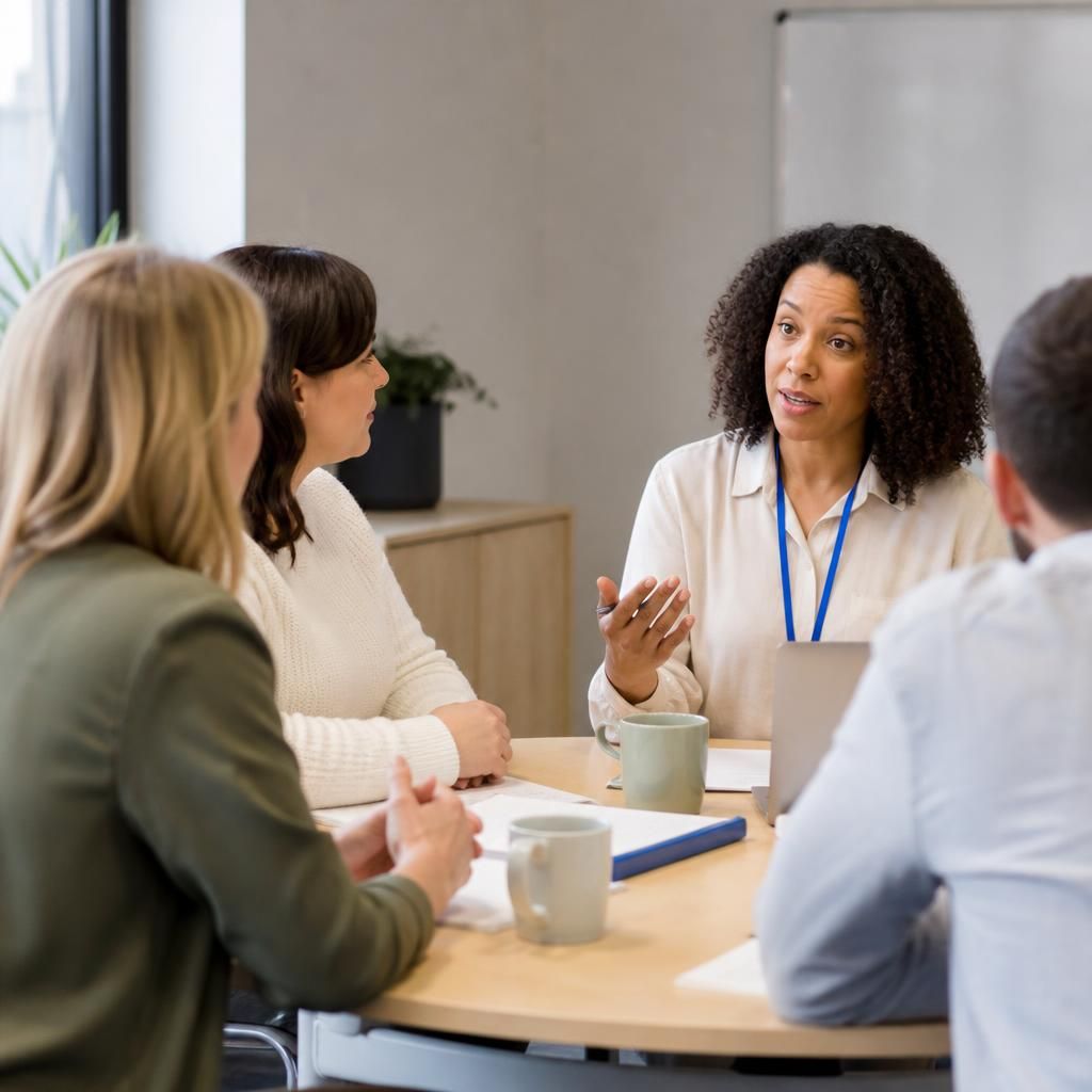 Foster carers taking part in a group training session with a trainer