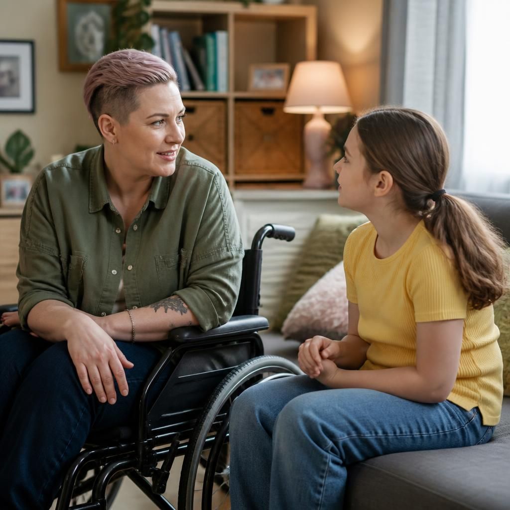 Foster carer speaking with a child in an accessible home