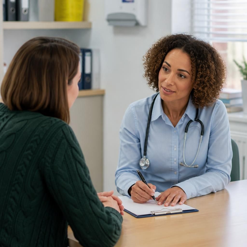 Foster carer discussing health information with a healthcare professional