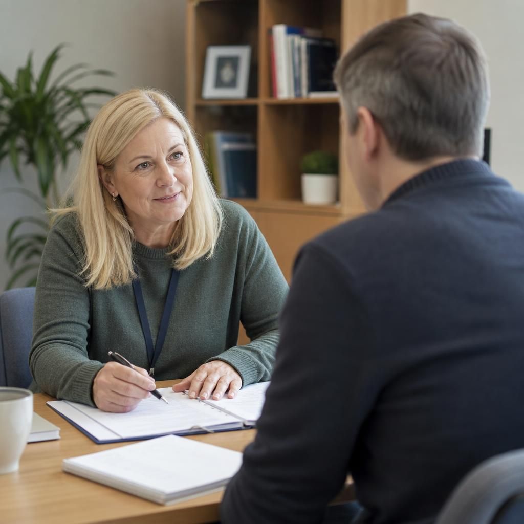 Foster carer meeting with a social worker to discuss approval documents