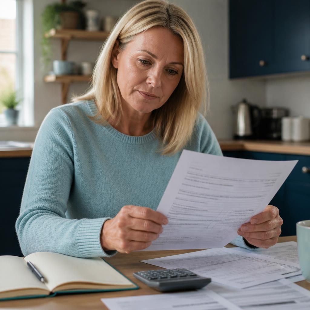 Person reviewing a pension beneficiary nomination form and personal documents