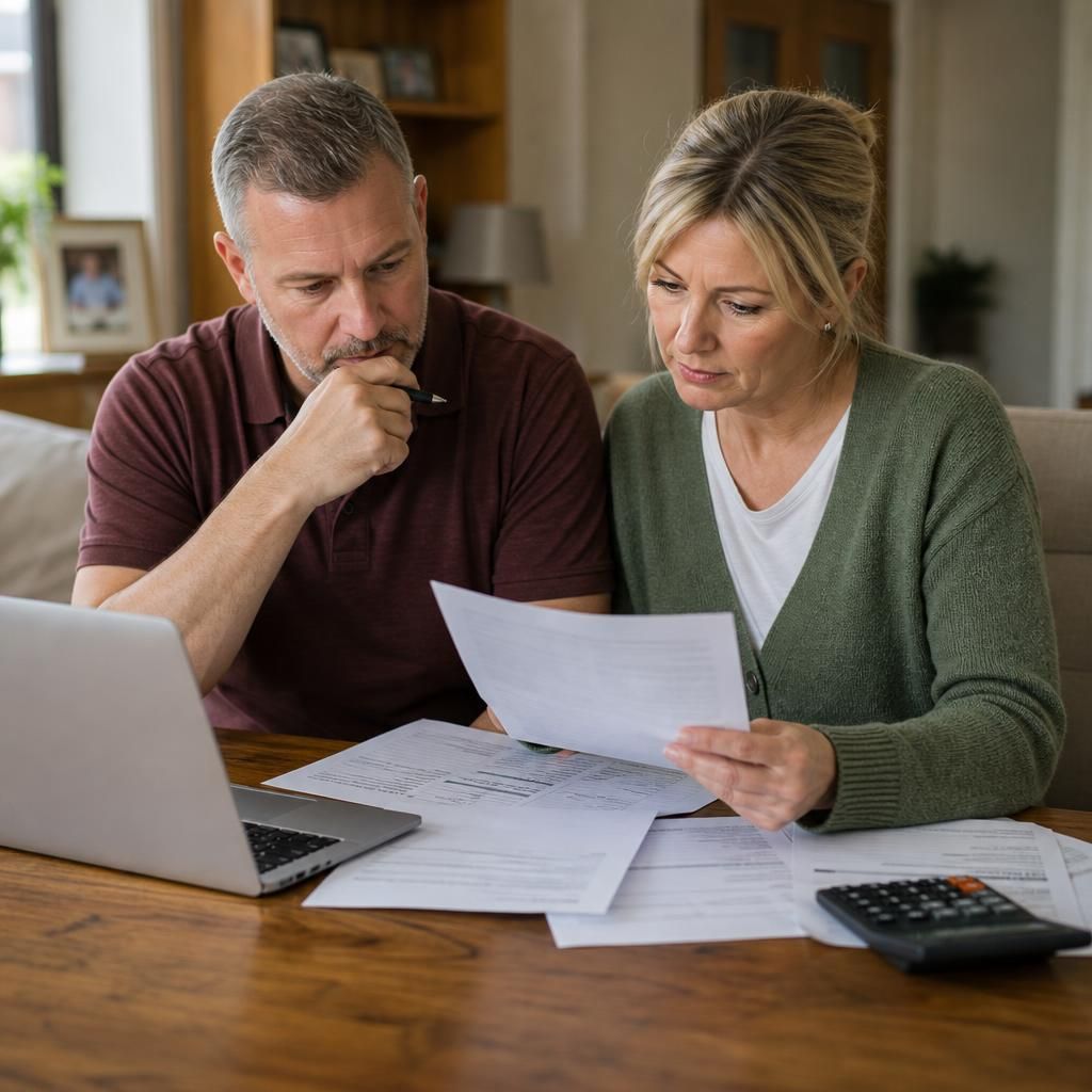 Foster carer reviewing payment records and household documents
