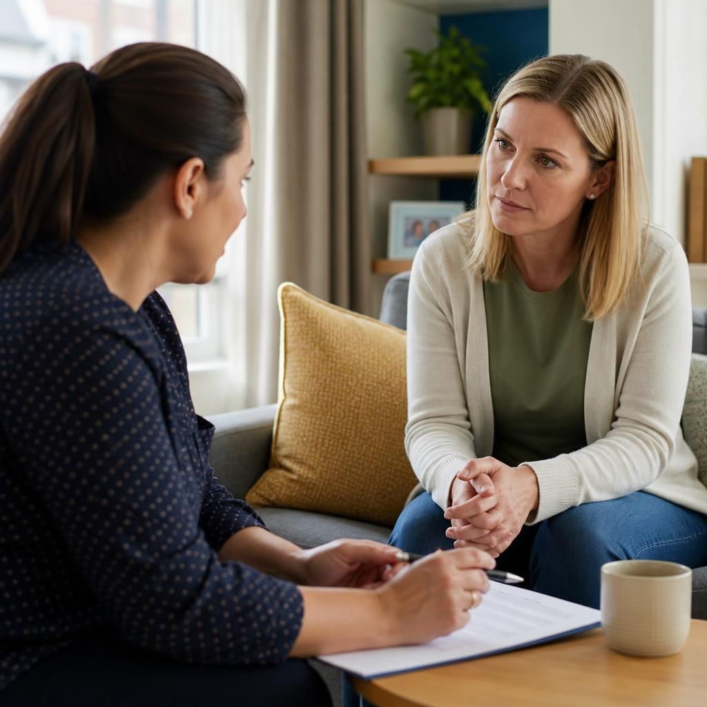 Foster parent and respite carer discussing a child’s care plan