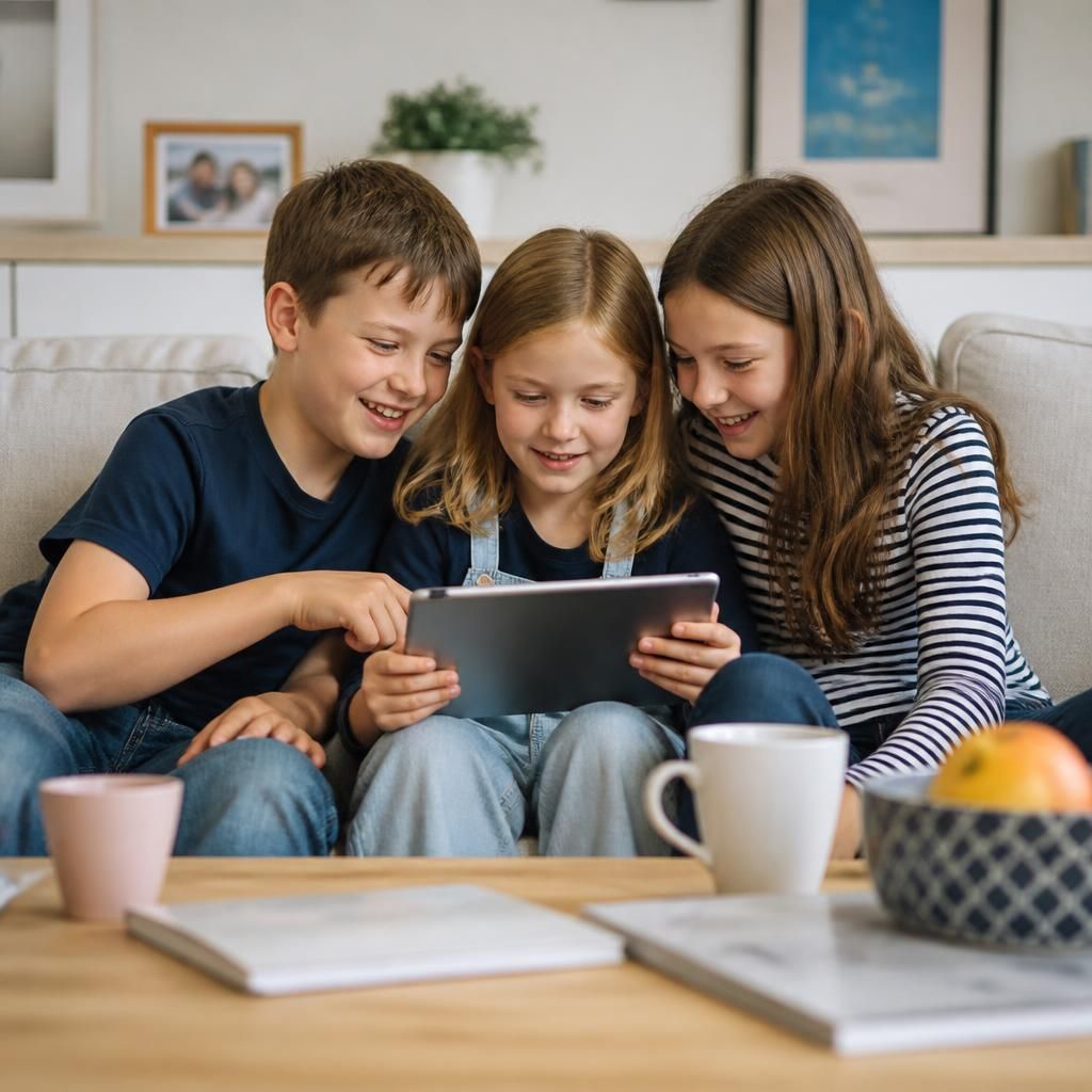 Brothers and sisters spending time together in a family home